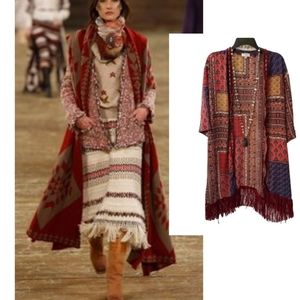 UMGEE Boho Kimono Duster w/ Fringe Patchwork Print Retro